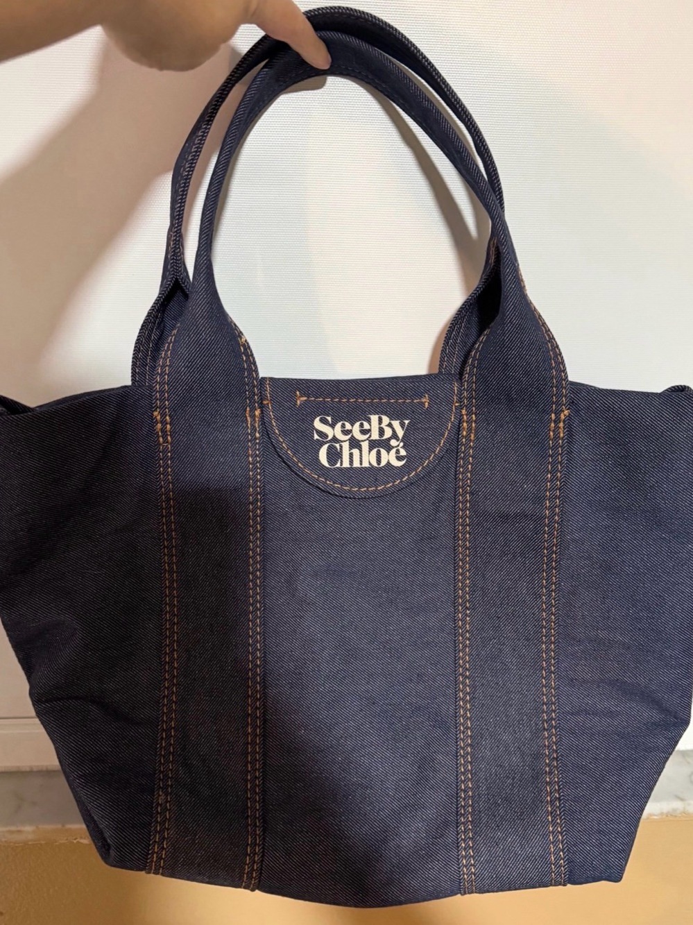 See By Chloe Dark Navy Denim Tote with Contrast Stitching
